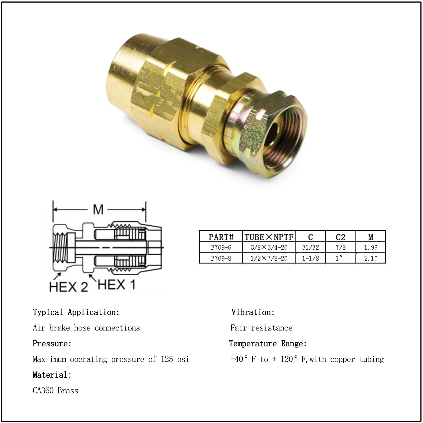 Brass DOT Rubber Hose Connector With Spring Guard