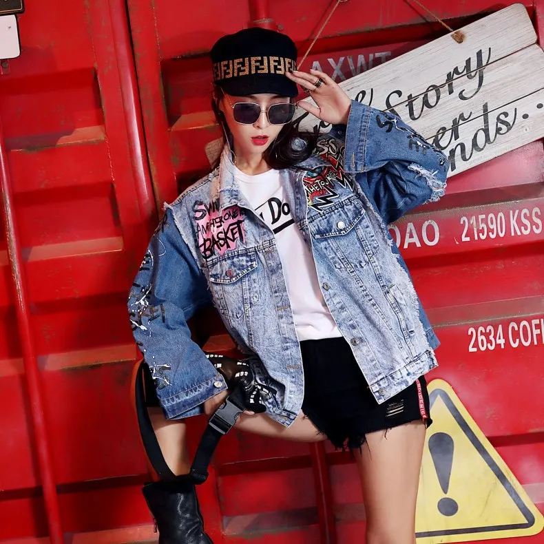 YIZHIQIU Hip Hop Cool Loose Long Sleeve Wholesale Women Denim Coats And  Jackets