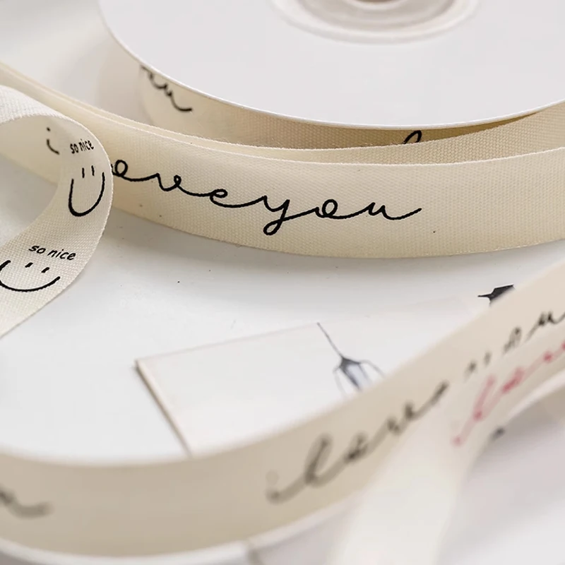 Eco-friendly gift wrap ribbon custom cotton ribbon with logo you thank ribbon