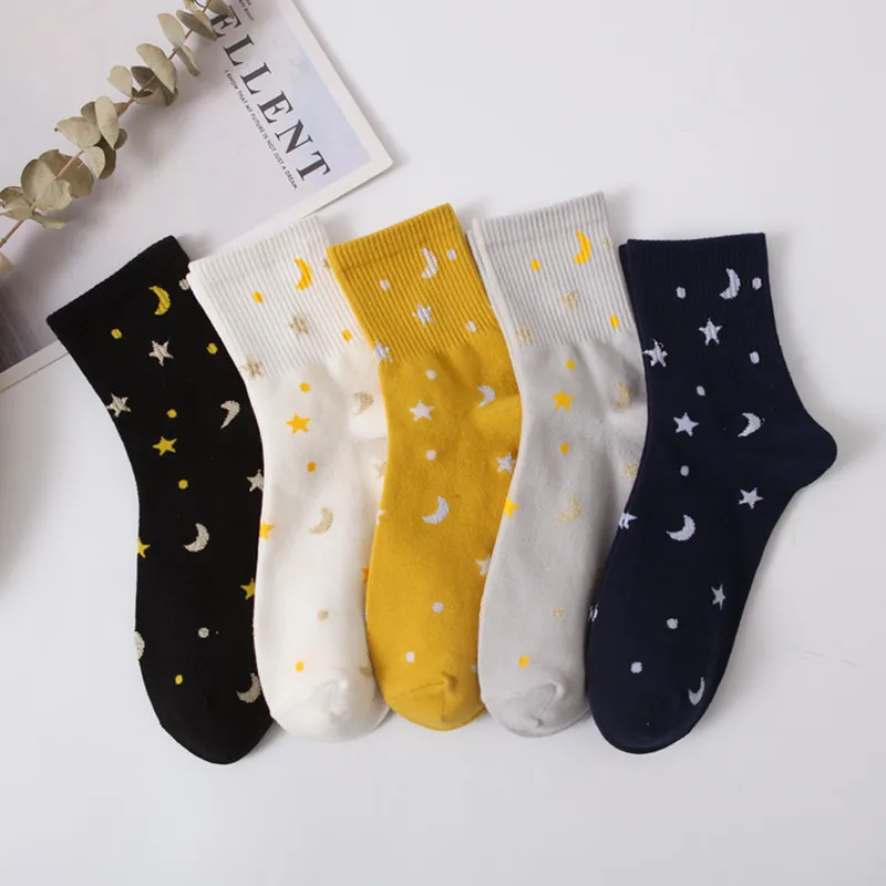 Корейская мода Moon Star Жаккардовые Женские носки дышащие хлопковые необычные