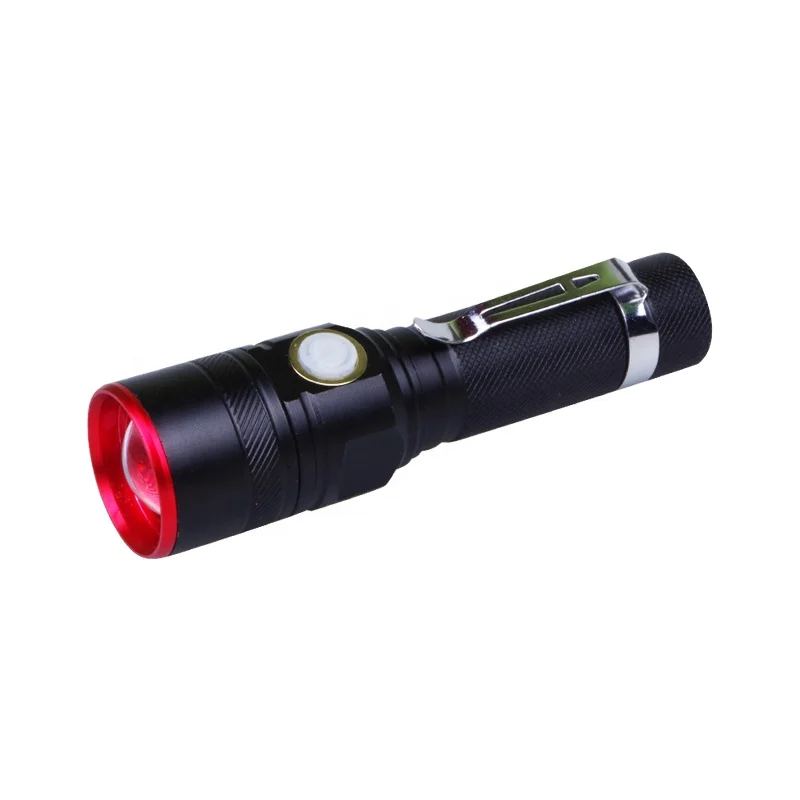 Popular 3 Modes Zoomable Aluminium T6 USB Rechargeable Led Tactical Flashlight With Clip