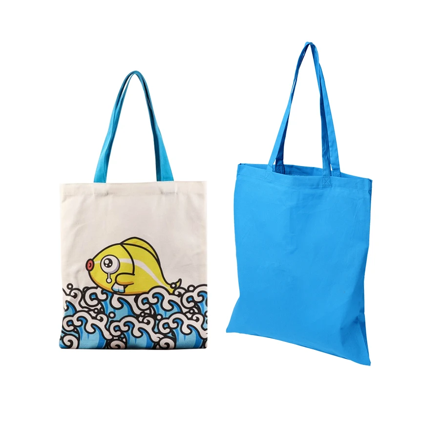 Черно-синие рекламные сумки-тоут с принтом из органического хлопка на заказ