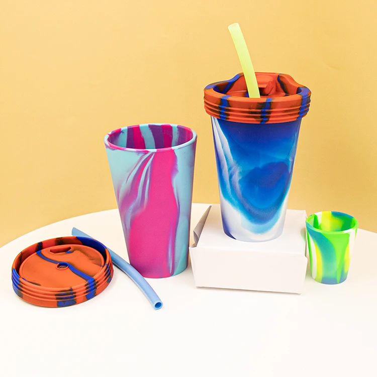 OEM&ODM Tie Dye Design Portable Leakproof Unbreakable Custom Food Grade Silicone Sippy Cup With Straw