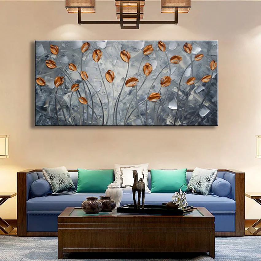 Wall Decoration 100% Handmade Modern Knife Flower Oil Painting on Canvas
