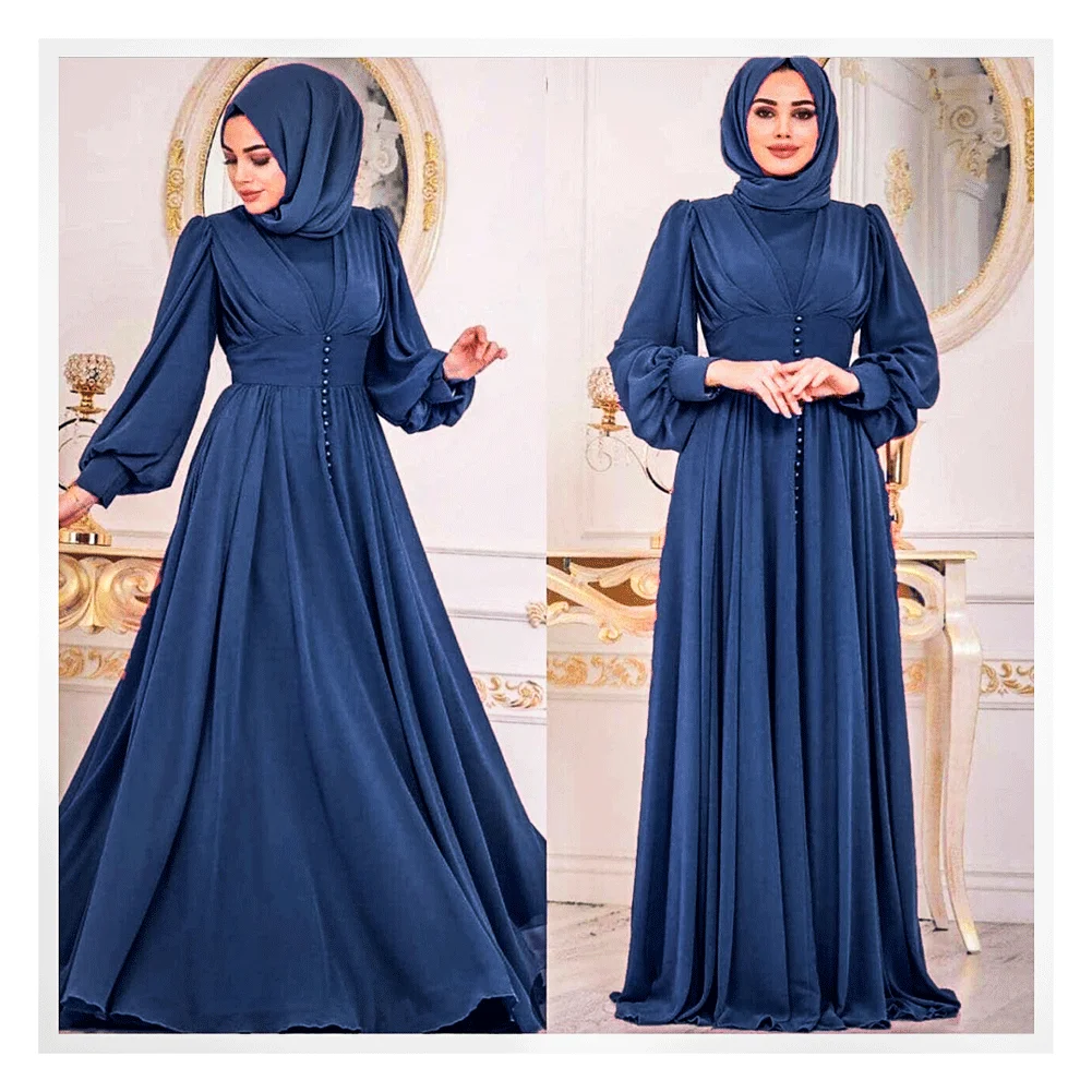 Wholesale High Quality Muslim latest abaya designs 2021 Fashion Abaya Dress V-neck Islamic Pleated Mopping Women Kaftan dress