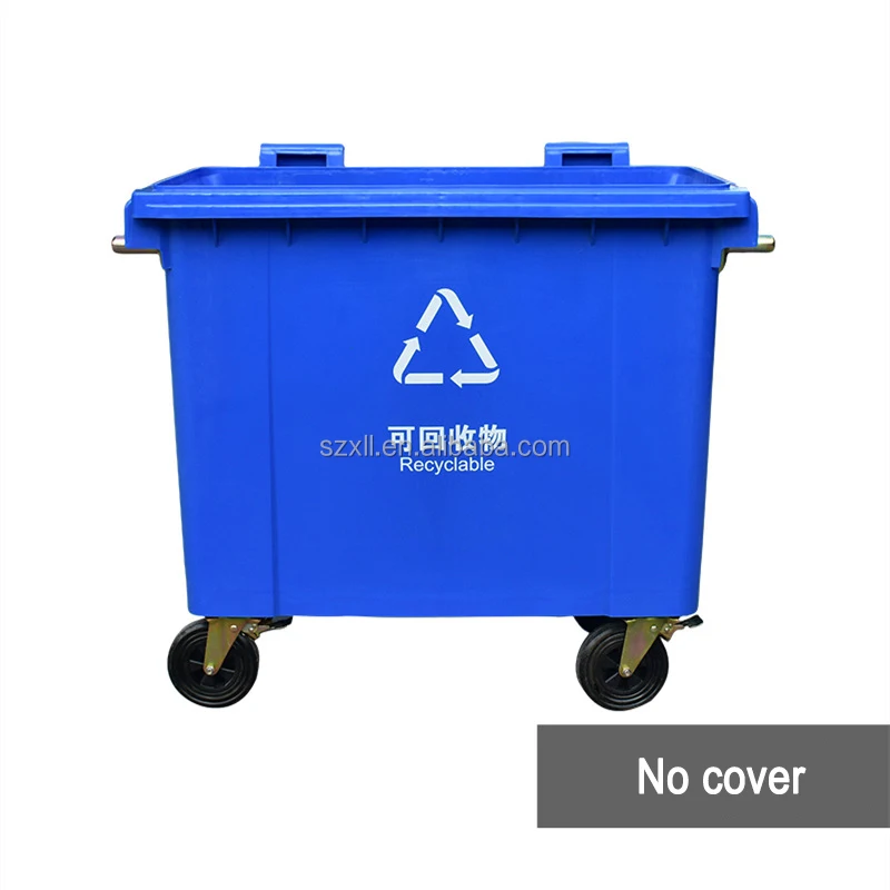 High quality wholesale cheap 660L Plastic dustbin blue outdoor trash can large size outdoor trash bin with wheels
