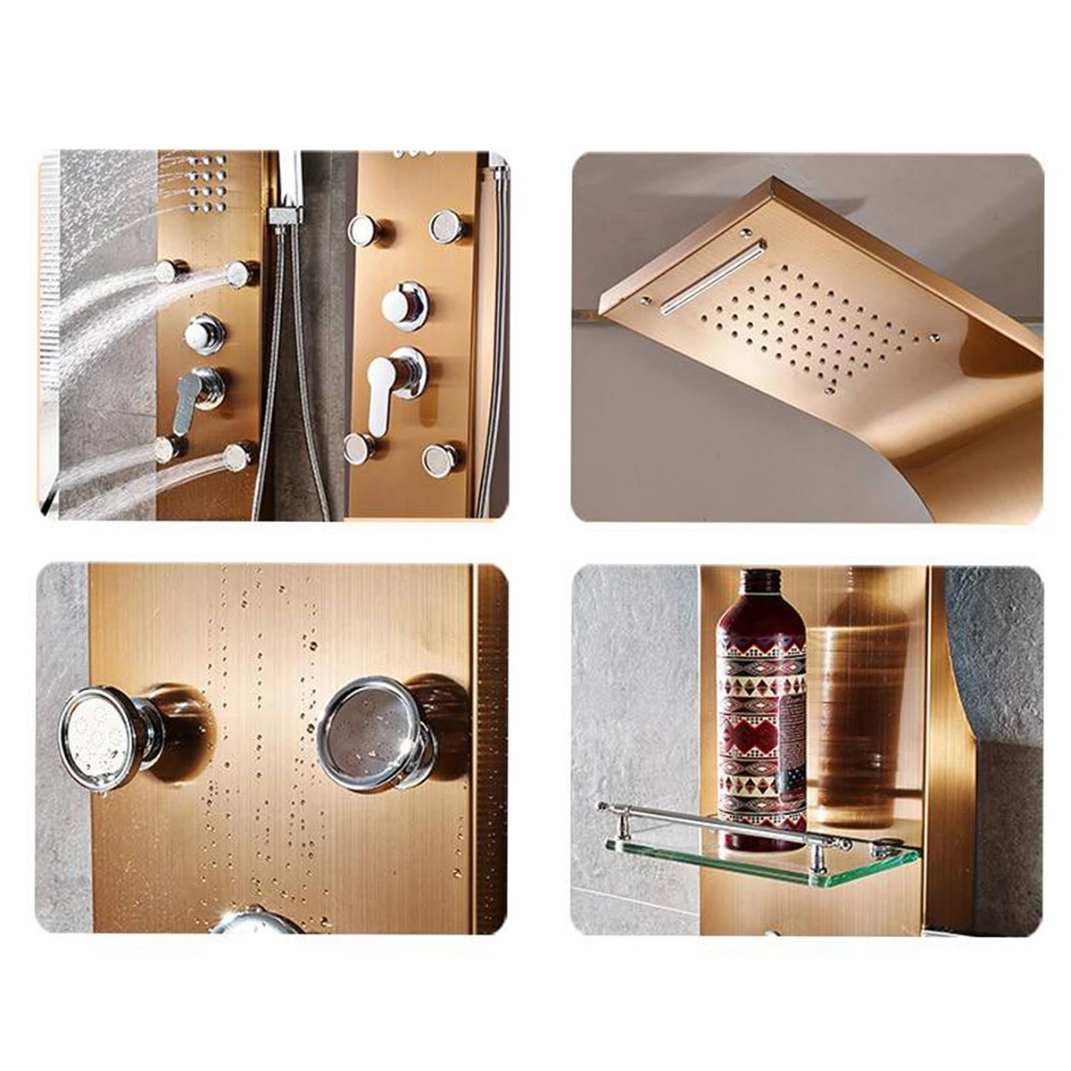YUNDOOM OEM Golden Brushed Wall Mount Column Towers Stainless Steel Wall Mount Shower Panel For Bathroom Massage Shower Panel