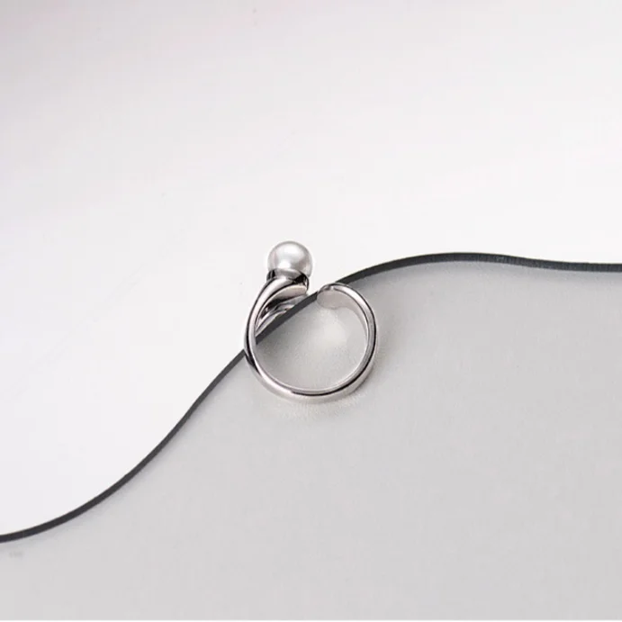 Classic Trendy 925 Sterling Silver Pearl Open Ring Creative Design Geometric Adjustable Finger Rings Gold Plated Jewelry