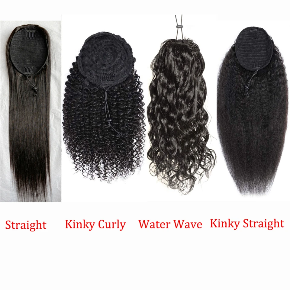 Kinky Straight Ponytail Human Hair Extension Long Clip In Drawstring Ponytail Brazilian Remy Human Hair For Women