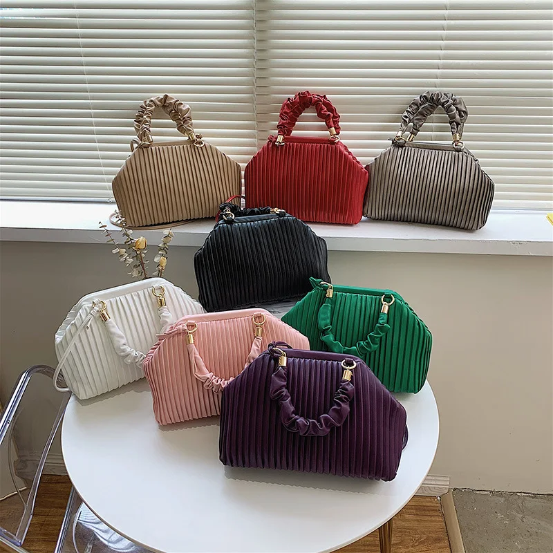 2021 Ladies Fashion New Folds Women Pleated Cloud Pu Leather Quilted Shoulder Bag