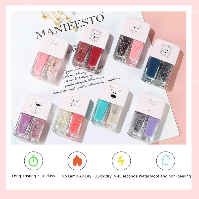 M&U 2 in 1 Air Dry Glitter Nail Polish No Lamp Air Dry NonPeel Off Quick Dry Nail Polish