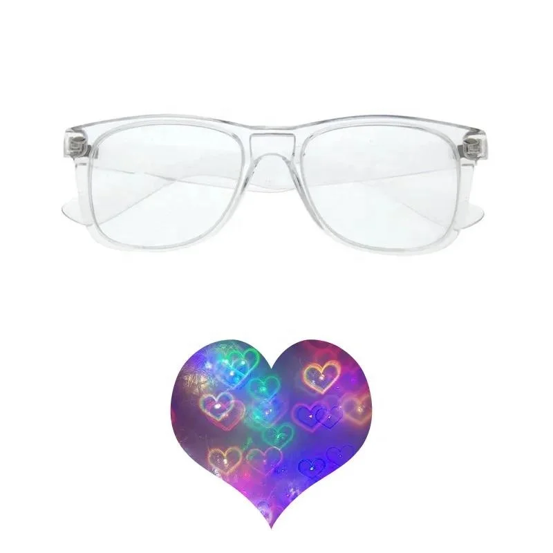 Plastic Heart Diffraction Glasses 3D Prism Rainbow Effect Rainbow eyewear - Great Edm, Concert, and Rave Accessory