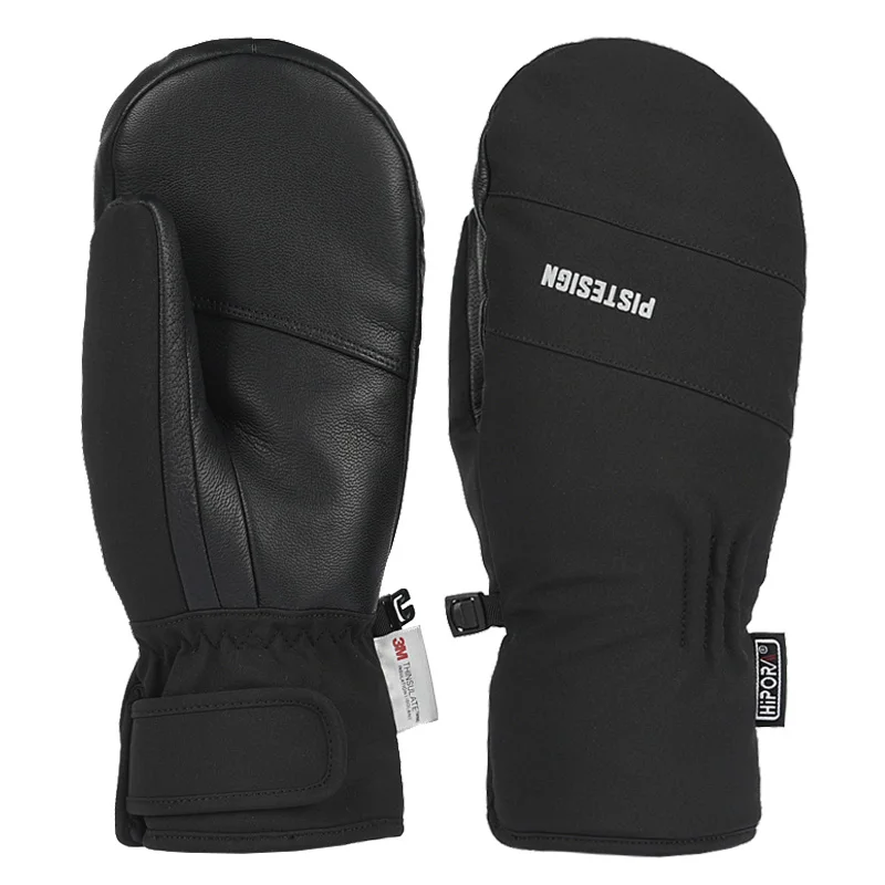 Ski and Snow Gloves Leather Snowboard Mittens Waterproof Winter Black Ski Mitten for Outdoor Cold Weather