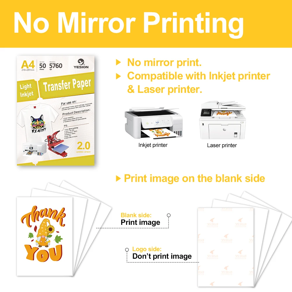 Manufacturer Supply inkjet A4 A3 8.5*11 tshirt heat transfer paper for light fabric