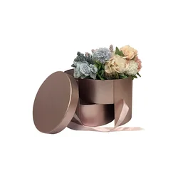 Metal texture small MOQ 2 layers luxury round flower gift box wholesale