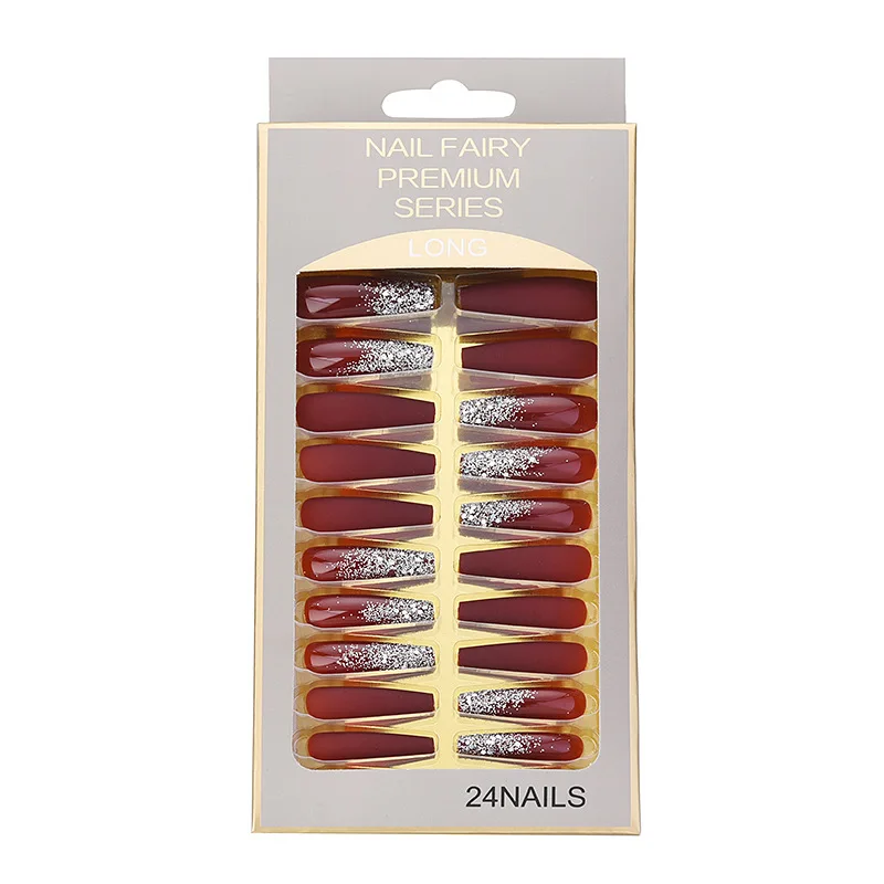 Wholesale False Nail Tip Ballet Long Fake Nails Full Cover Press On Artificial Fingernails Matte Frosted Gradient Design Nails