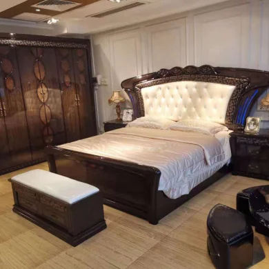 Saudi hot sale Home and Hotel Palace Royal Style Bedroom Set for Queen or King Size Bed Brown Colour