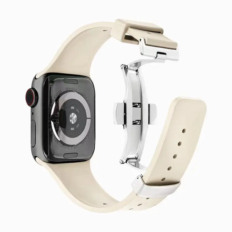 Custom Stainless Steel Metal Butterfly Clasp Fluoroelastomer fkm Rubber Watch Band For Applewatch iWatch Series 7