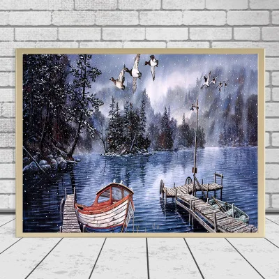 
5D diamond painting winter laker scenery landscape Oil painting for living room bedroom home decoration painting 