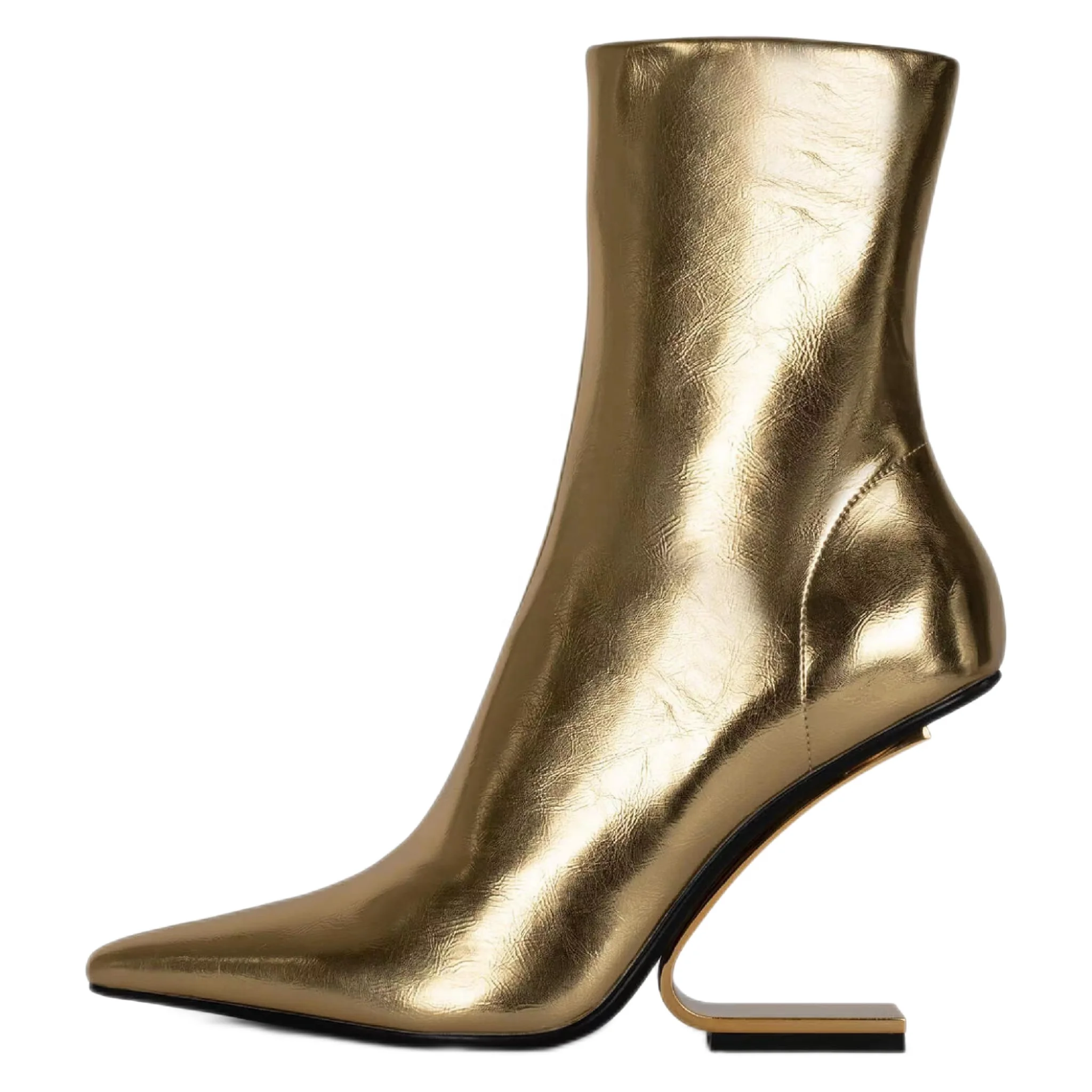 Металлик из овечьей кожи и более делений диафрагмы каблук по щиколотку combass пинетки золото наппа кожаные сапоги на высоких каблуках для женщин