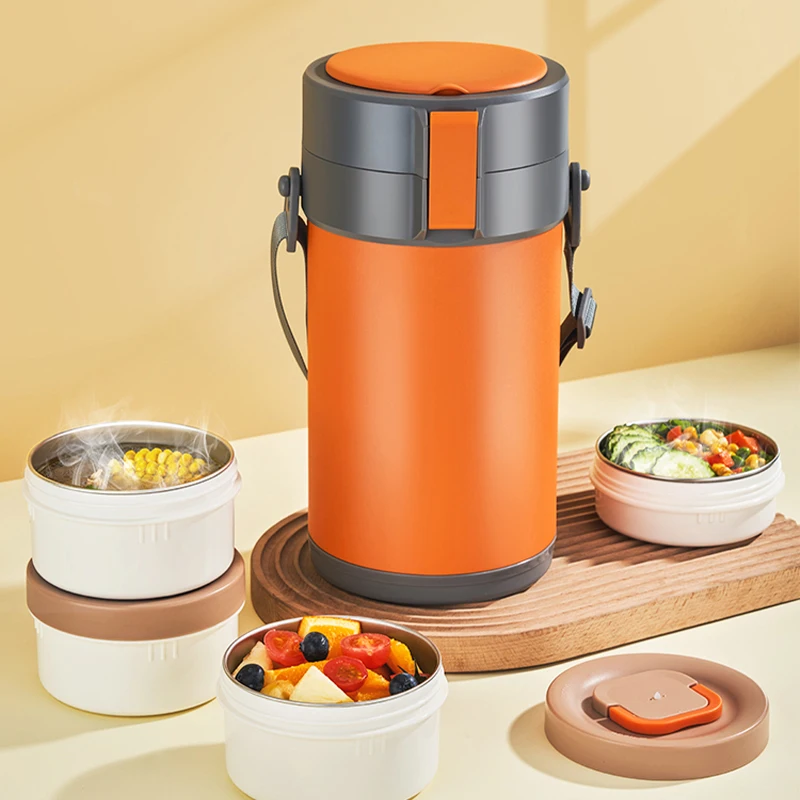3 layer insulated vacuum metal Stainless Steel Portable Kids lunch box thermos food flasks food warmer for School