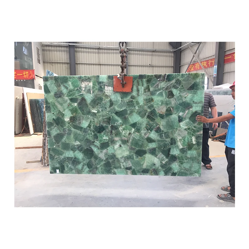 Polished Natural Backlit Translucent Fluorite Stone Green Crystal Quartz Slabs