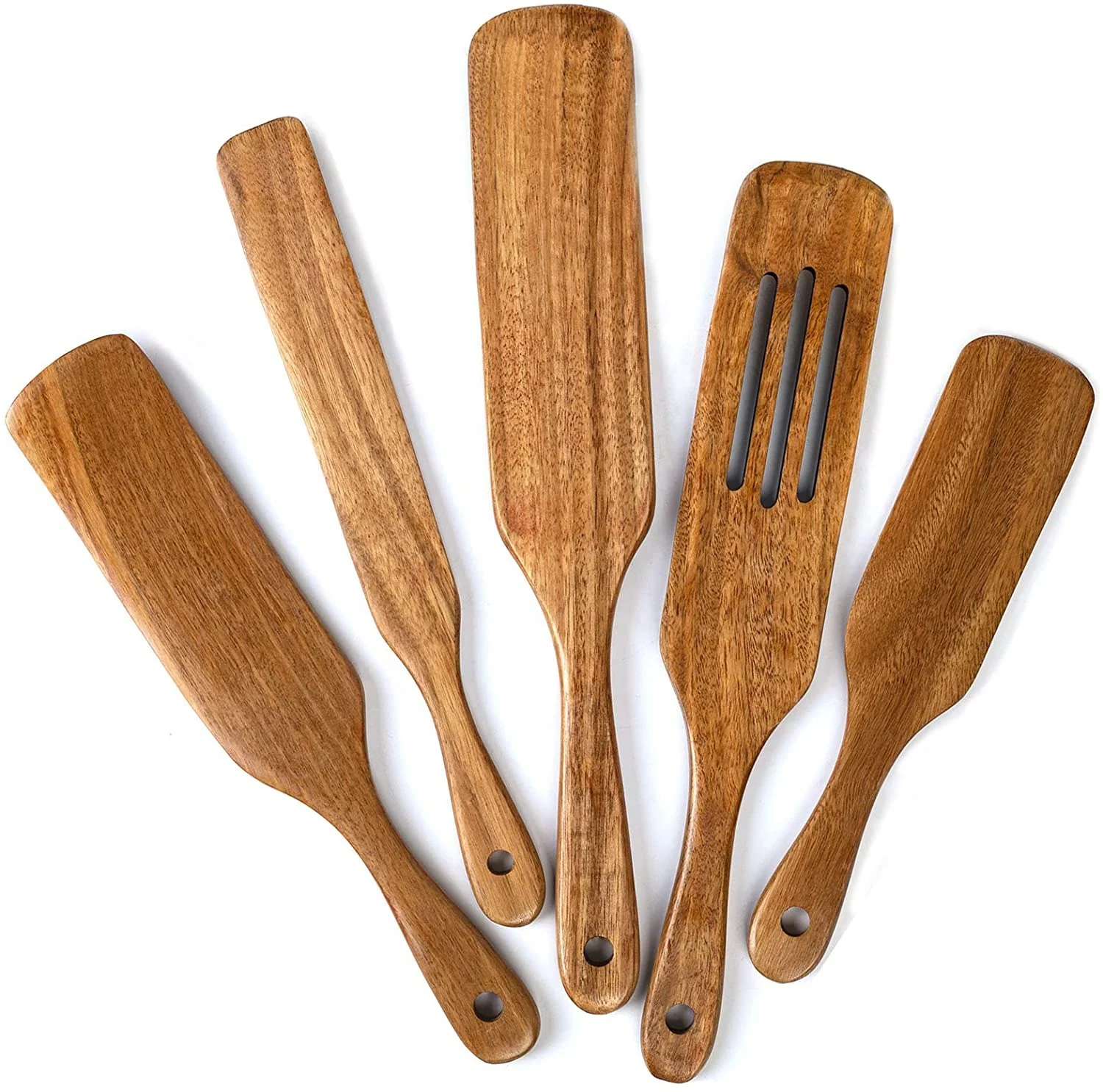 5 Pieces Non Stick Acacia Wooden Spurtles Set Kitchen Utensils Tools Set Wooden Spoons for Cooking
