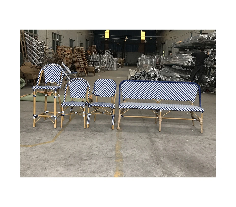 Garden outdoor aluminum PE rattan bench chair stool set for patio use (1600334173680)