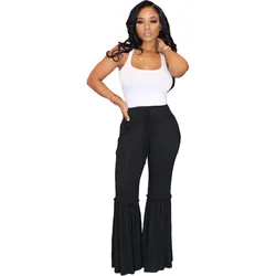 Holographic High Waisted Wide Leg Ladies Drawstring Pants Women Flared Trousers