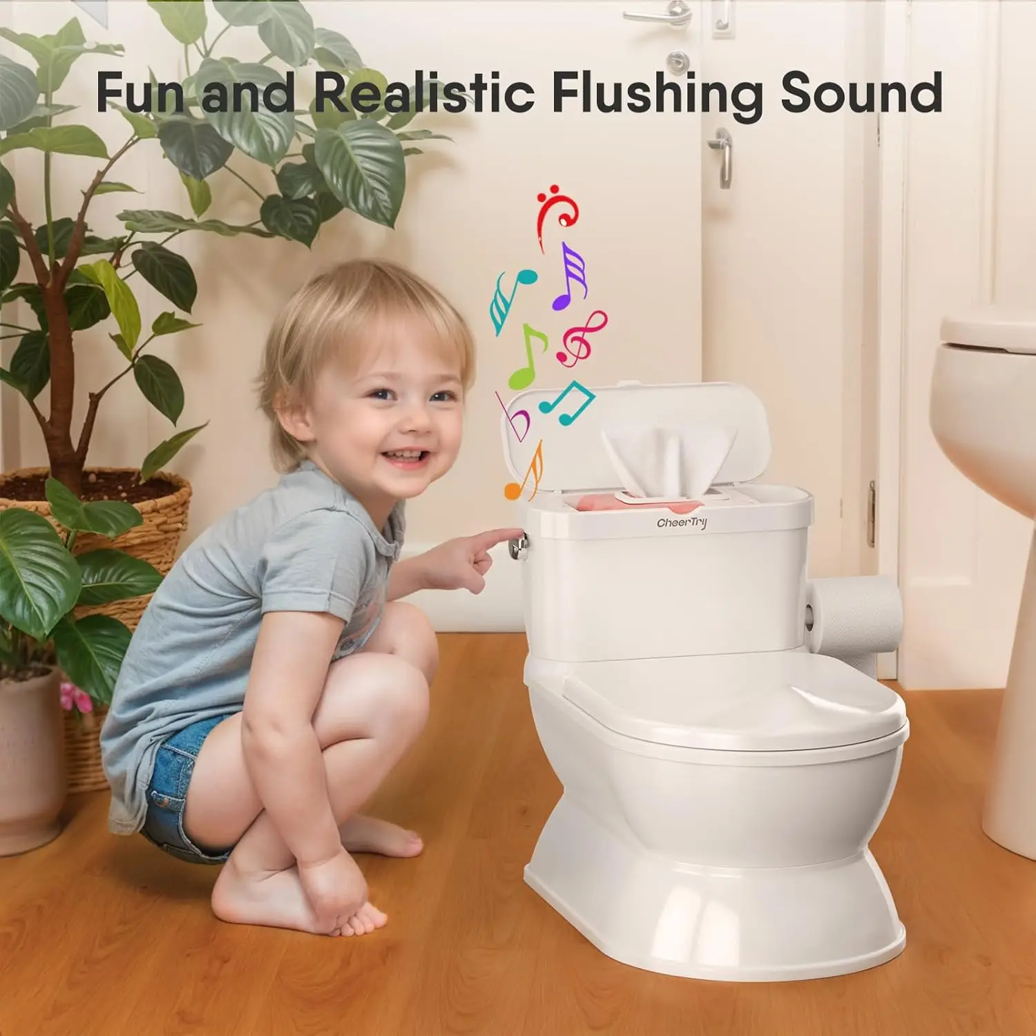 2-in-1 Toddler Potty Training Toilet - Larger Potty Chair for Boys & Girls Ages 1-3 with Flushing Sound Toilet Paper Holder