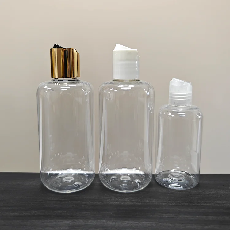 Shampoo Bottles Empty 100ml 150ml 250ml 300ml 500ml Clear PET Plastic Container with Wide Disc Cap Oil Hair Gel Lotion Bottle