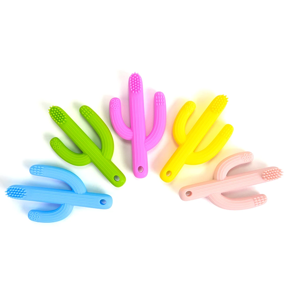 100% Food Grade BPA Free Cactus Shape Baby Chewable Teething Toys Toddle Teether Colorful Soft Silicone Teether