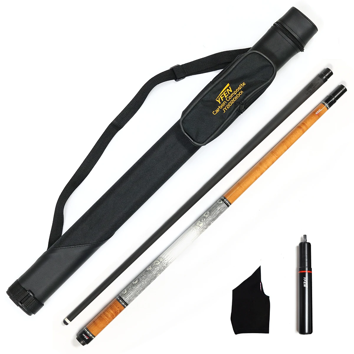 Premium  Billiard cue  Kit 1/2-pc  YFen Carbon Fiber Billiard Cue with Telescopic  extension and bag and a glove  Set for sale