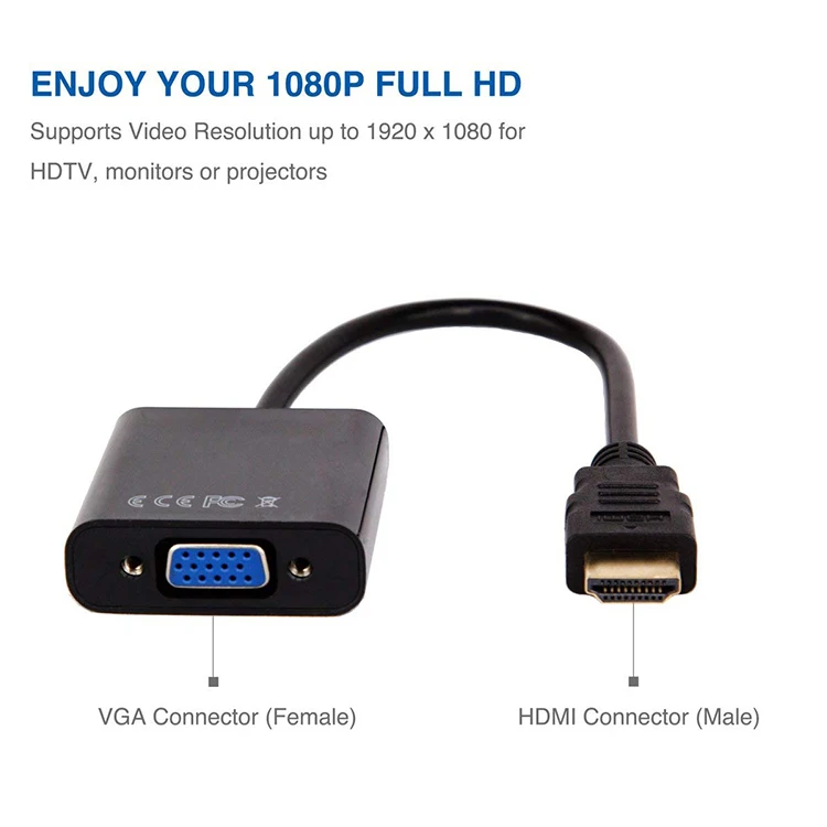 HDMI to VGA Adapter, HDMI  to VGA Converter male to female for Computer, Desktop, Laptop, PC, Monitor, Projector, HDTV, Xbox