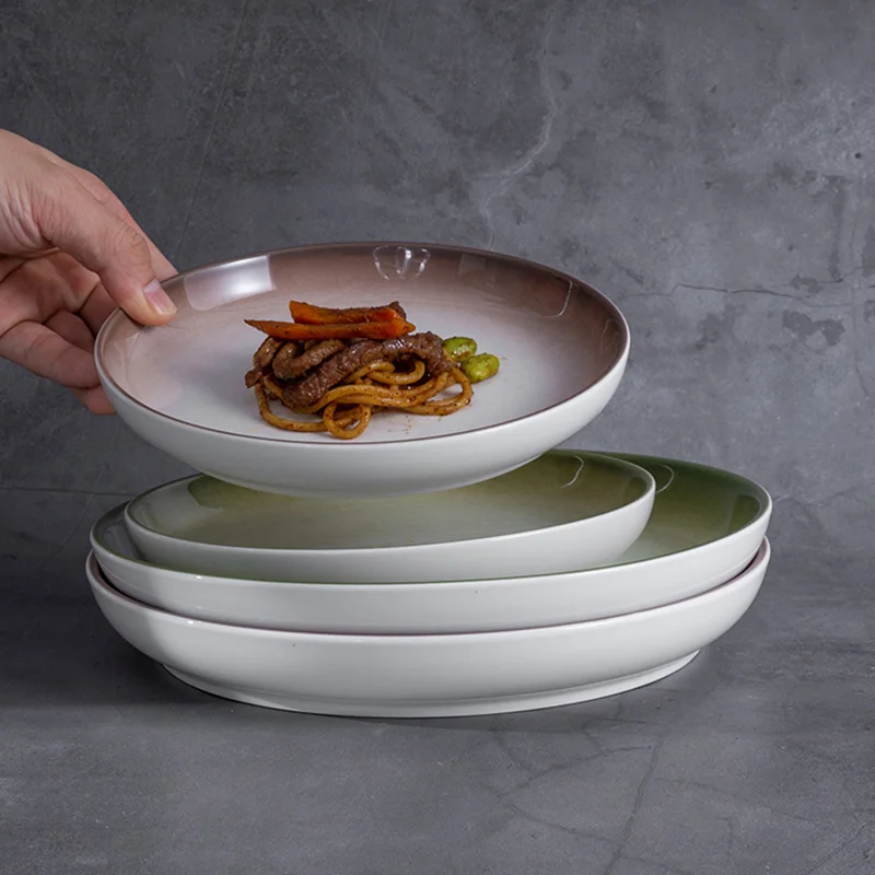 HuaDa High Quality Glazed Ceramic Dinner Plate Round Nordic Plate Set Custom Serving Dishes For Catering