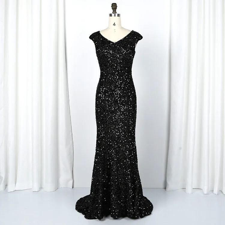 Hot Sale Sequined Black Mermaid Prom Dress Formal Evening Gowns Women Banquet Dress