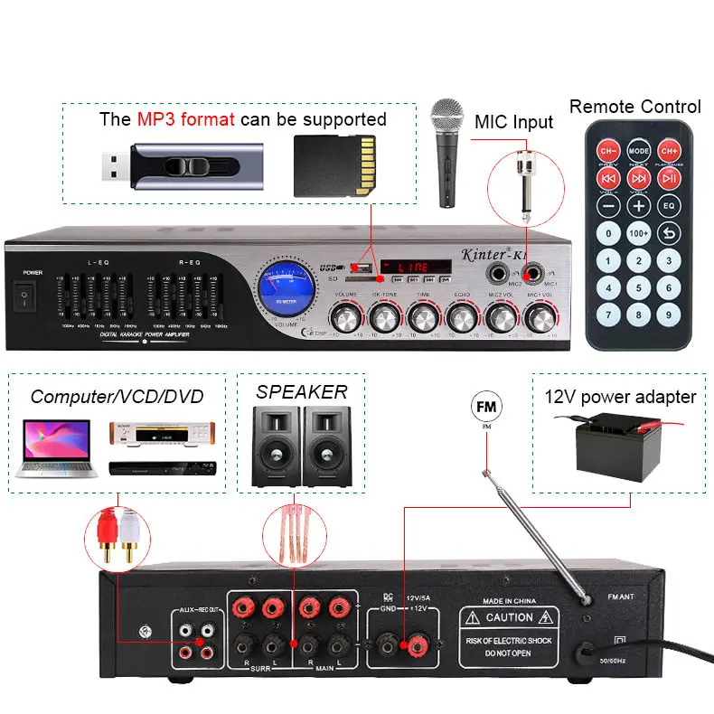  Kinter K1 высокомощный усилитель домашнего кинотеатра с USB SD FM