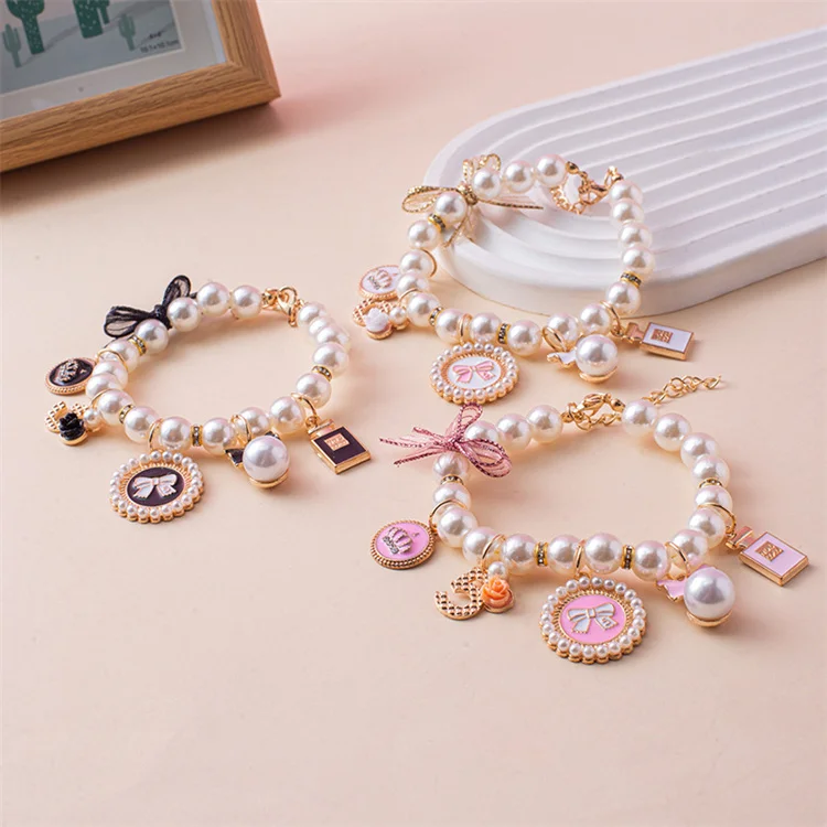 Wholesale Luxury designer cat dog pearl necklace adjustable pet collar jewelry dog accessories