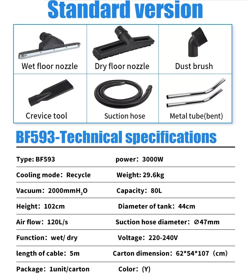 80L High Power Water Suction Intelligent Aircraft Pool Bed Floor Mattress Chalk Toner Pet Hair Dust Mites Car Vacuum Cleaner