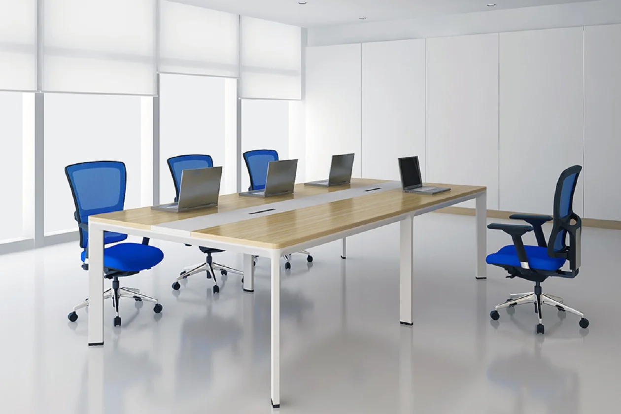 Foster Sophisticated Collaboration Conference Room Melamine-Faced Tables Open Metal Frames