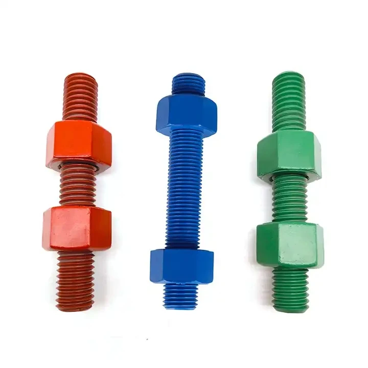 Polytetrafluoroethylene PTFE Coated Blue Green High Strength ASTM A193 B7 Stud A194 2H Nut Full thread Stud with two Nut