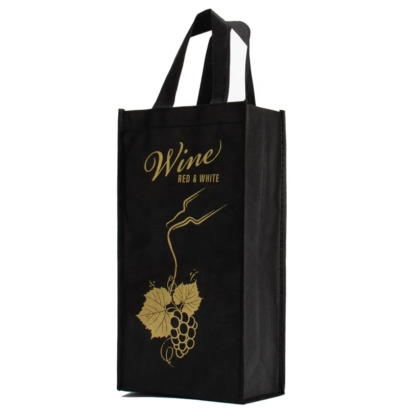 Promotional custom logo printed reusable non woven grocery tote wine bags for 1 bottle, 2 bottle and 4 bottles