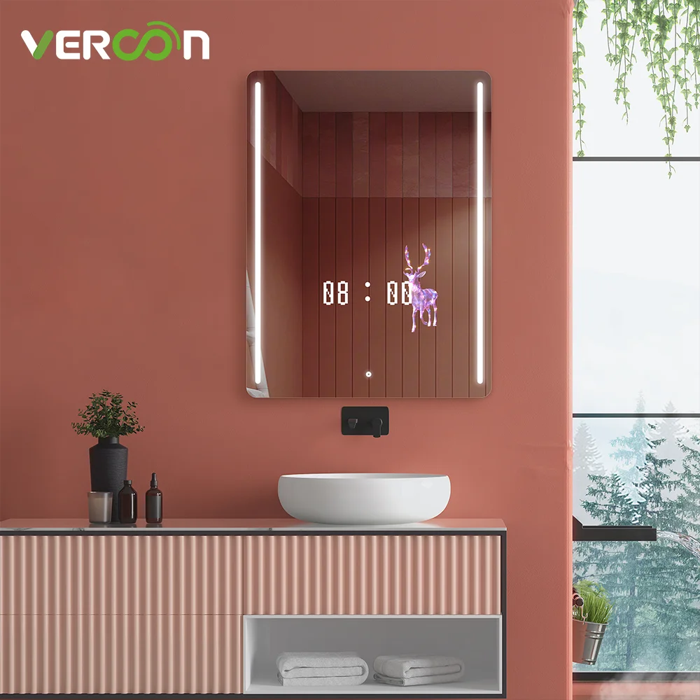 Vercon 2024 Modern Bathroom Mirror Smart  LED Mirror  TV mirror Android OS hotel office villa supermarket apartment home smart