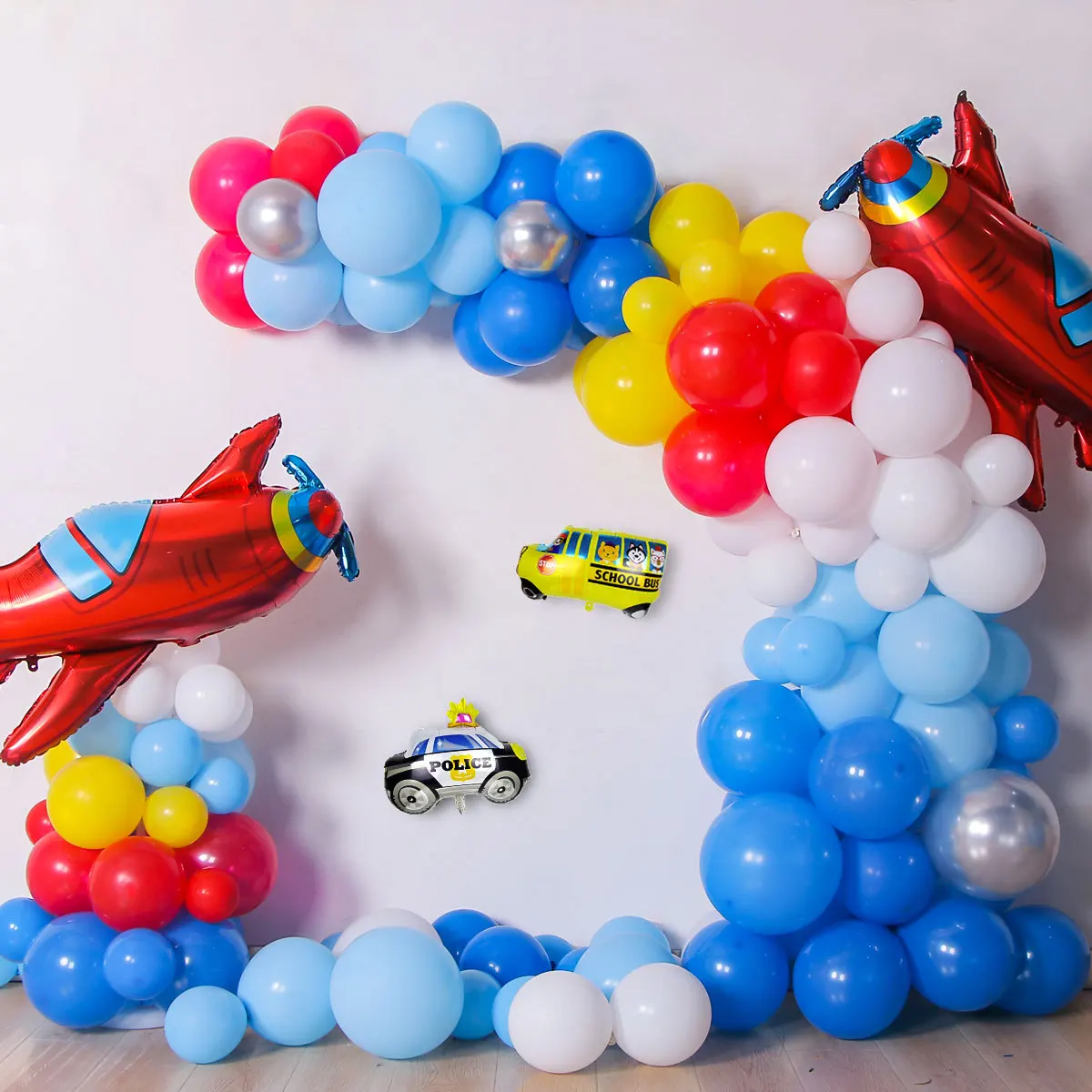 Aerospace Theme Kids Birthday Party Backdrop Photography Accessories Supplies Airplane  Bus UFO Astronaut Latex Balloon Garland