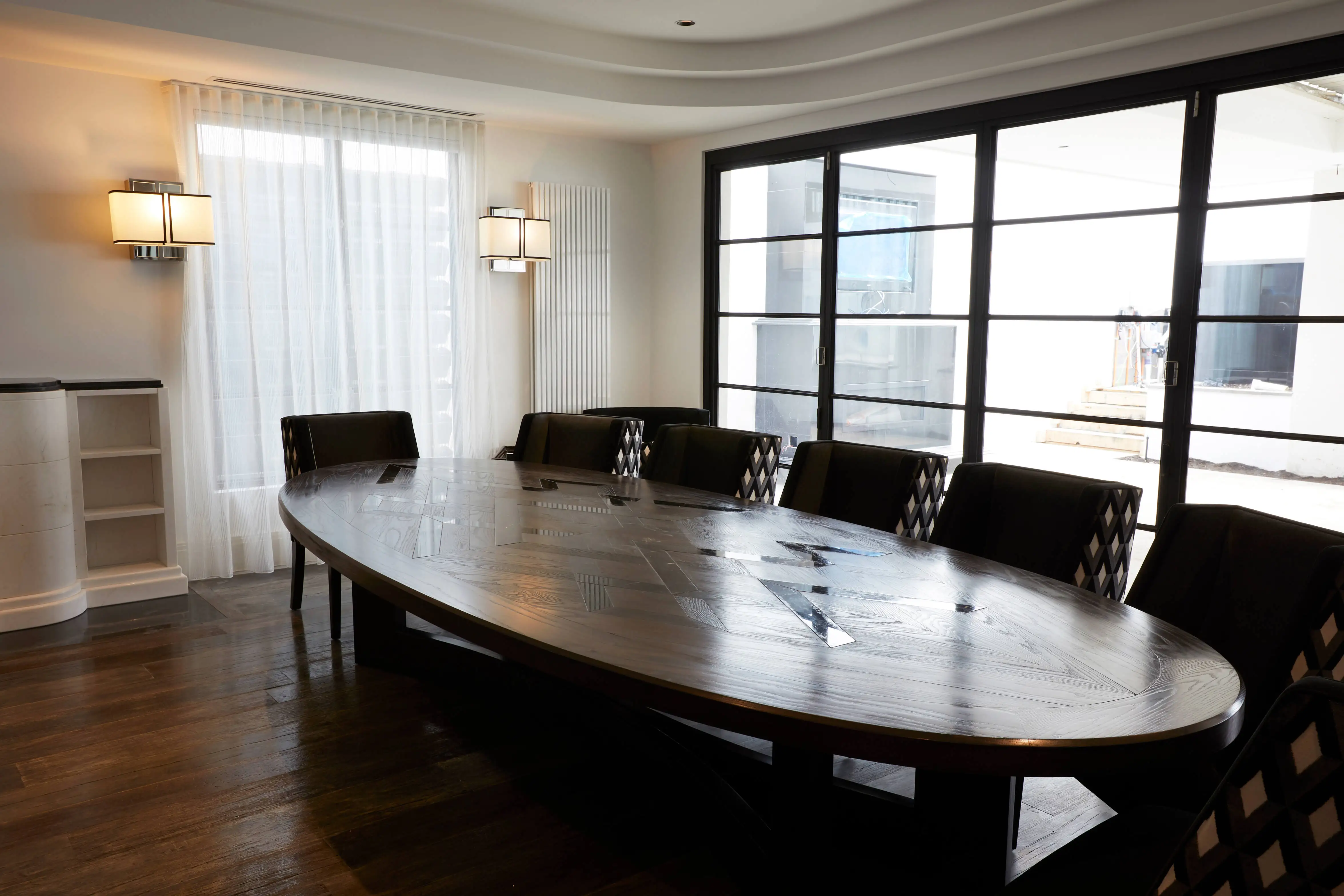 2021 French  large Oval dining table  inlaid  solid ash wood  and marble counter tops