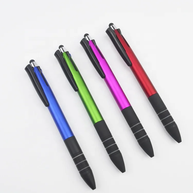 High Quality 4 In 1 Multicolor Ballpoint Pens 3 Colors Ball Pen 1 Automatic Pencil With screen touch stylus