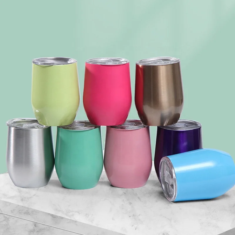 FANGYUAN 12oz custom logo egg shape beer wine with straw vacuum stainless steel sublimation coffe mug tumblers wholesale bulk