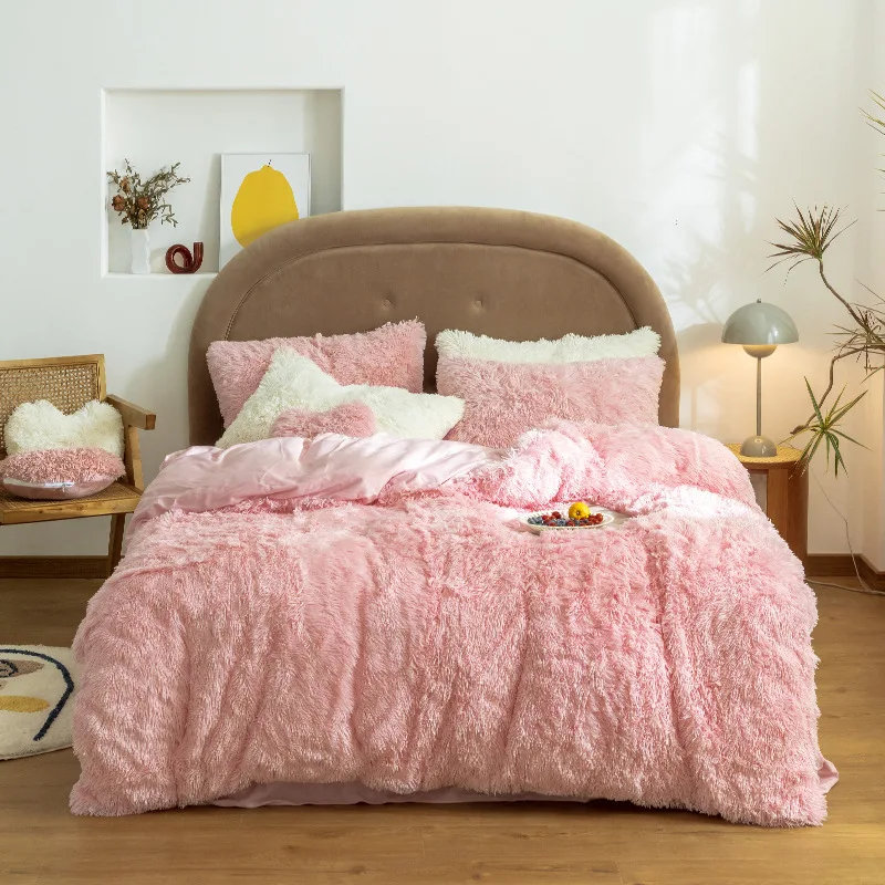  AB sides mink fleece crystal velvet 3pcs quilt cover pillowcase bedding set
