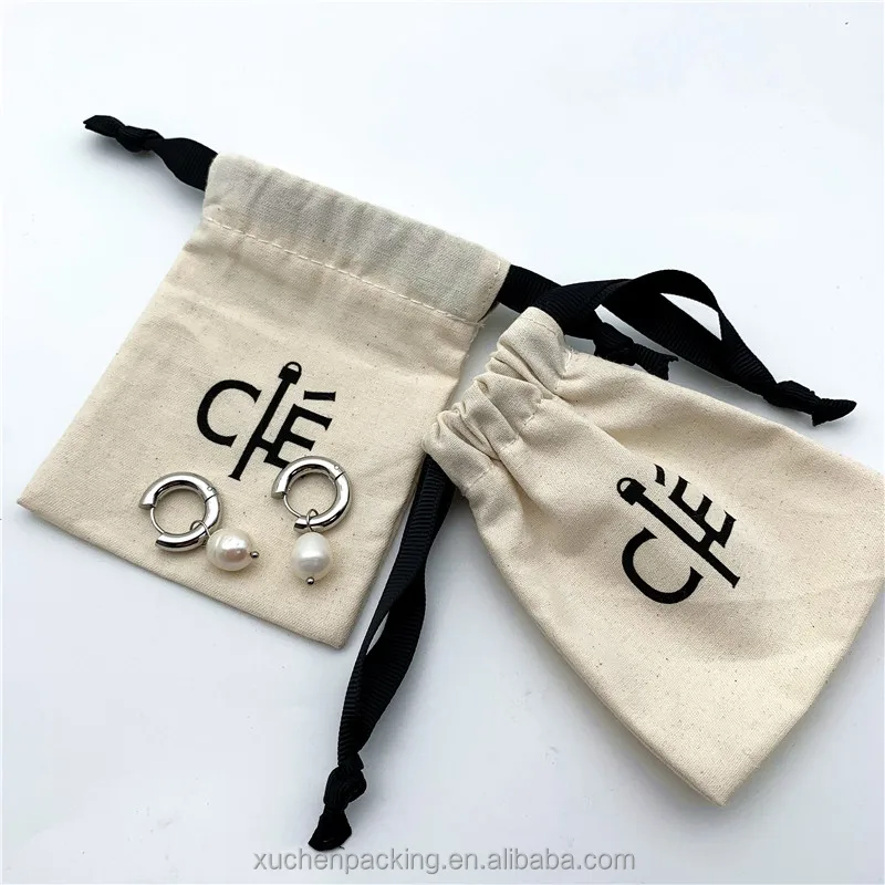 Recycled Unbleached 100% Cotton Envelope Dust Bag for Purses and Small Drawstring Cotton Fine Jewelry Earring Pouch