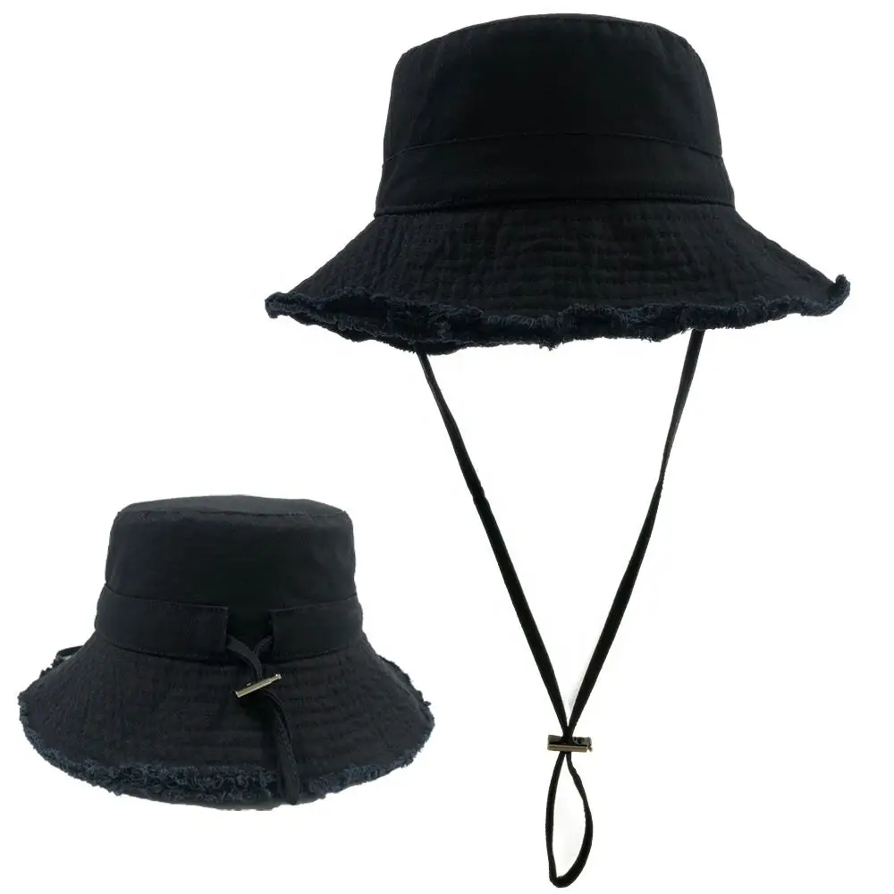 Wholesale top hot sale in stock summer outdoor fashion colorful adjustable wide brim fisherman cap ripped bucket hat with string